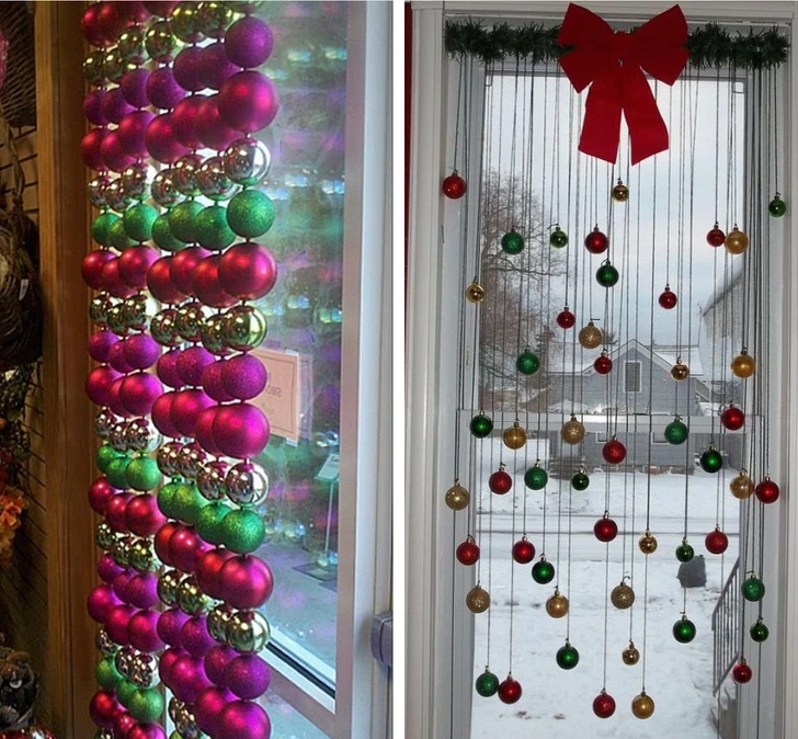 Karácsonyi díszekből készült ablakdíszek